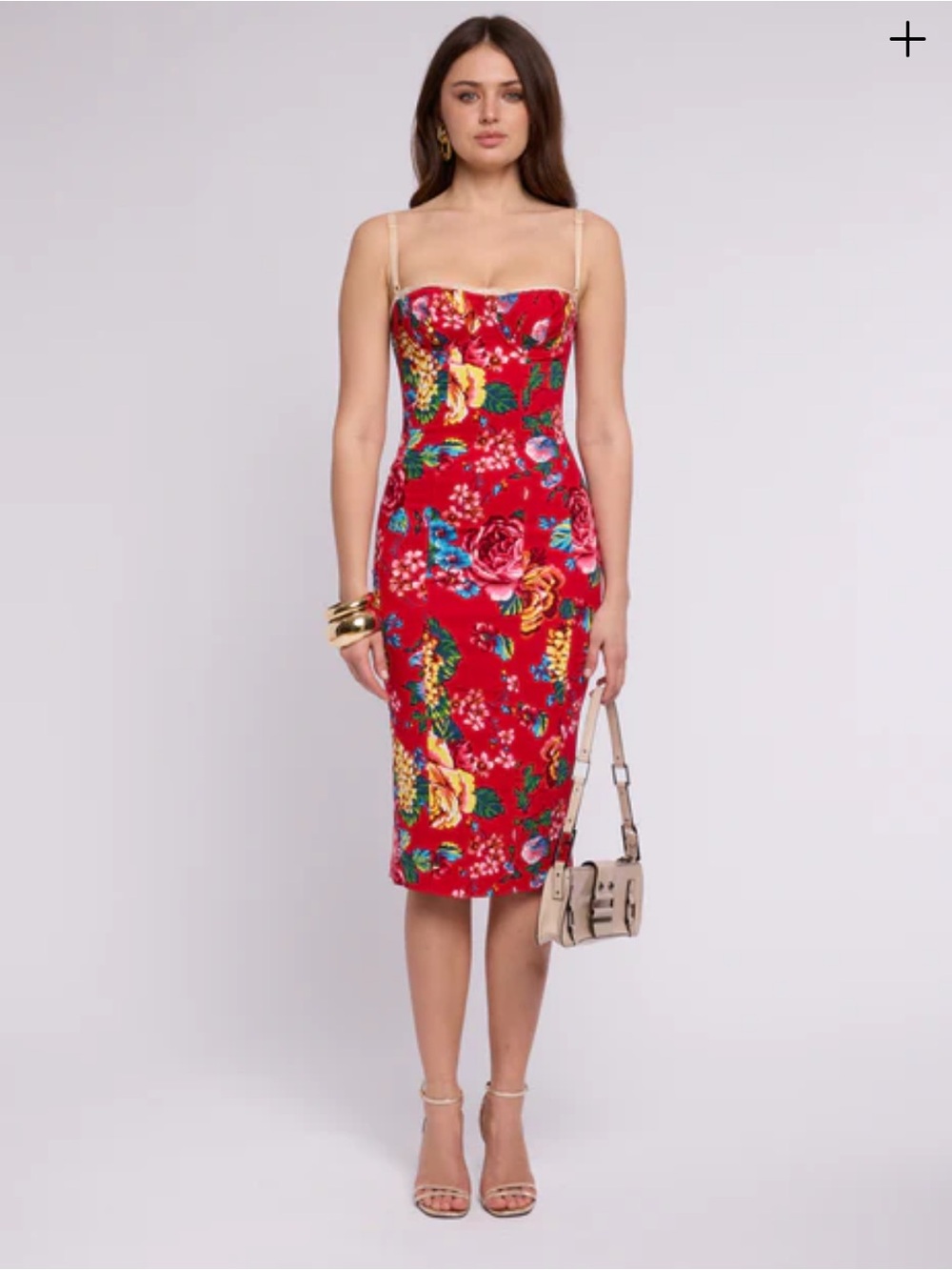 Vintage 2000s Dolce and Gabbana Red Floral Bustier Dress